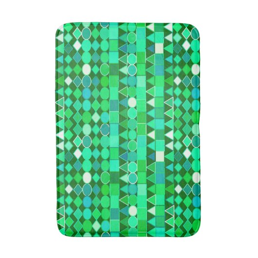 トリアモダンル幾何学模様、エメラルドグリーンとアクア バスマット (正面縦)