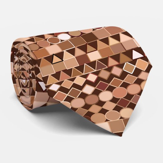 トリアモダンル幾何学模様、チョコレートブラウンとタン ネクタイ (ロール)