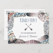 トリアモダンル羽毛ボヘミアンウェディングRSVP インビテーションポストカード (正面/裏面)