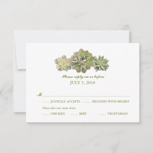 トリオのSucculentsの水彩画の賢人|結婚RSVP 出欠カード (正面)