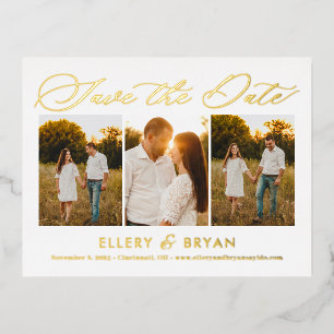 トリオエレガントフォイル結婚式の日付はがきを保存 箔招待状ポストカード