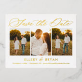 トリオエレガントフォイル結婚式の日付はがきを保存 箔招待状ポストカード (正面)