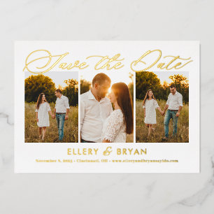 トリオエレガントフォイル結婚式の日付カードを保存 箔招待状