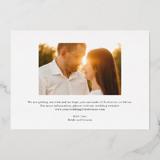 トリオエレガントフォイル結婚式の日付カードを保存 箔招待状 (裏面)