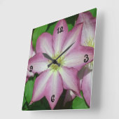トリオオブクレマチスピンクとホワイト春つる植物 スクエア壁時計 (傾斜)