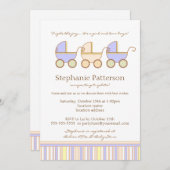 トリオキャリッジトリプレットガールボーイズシャワー招待状 招待状 (正面/裏面)