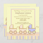 トリオキャリッジ三重項の女の子の男の子のシャワーの招待状 招待状 (正面/裏面)