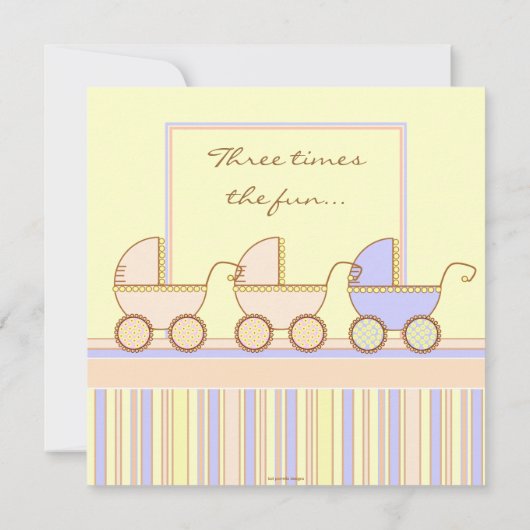 トリオキャリッジ三重項の女の子の男の子のシャワーの招待状 招待状 (裏面)