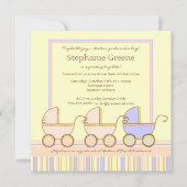 トリオキャリッジ三重項の女の子の男の子のシャワーの招待状 招待状 (正面)