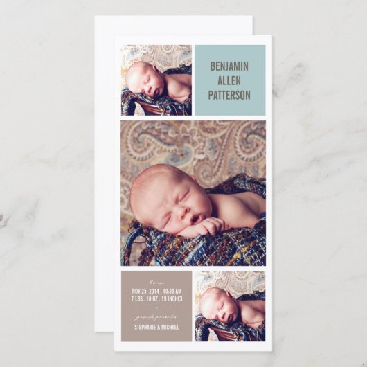 トリオモダンフォト男の赤ちゃん誕生発表 案内状 (正面/裏面)