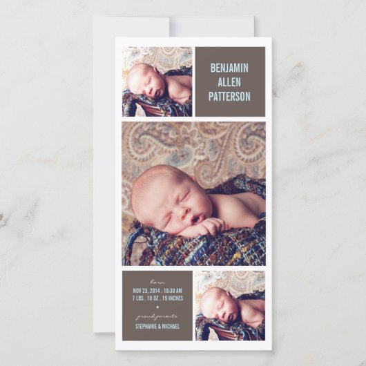 トリオモダンフォト男の赤ちゃん誕生発表 案内状 (正面)