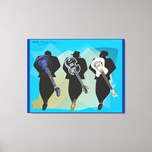 トリオ引き伸ばしキャンバスの印刷青の背景 キャンバスプリント (正面)