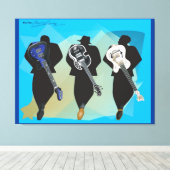 トリオ引き伸ばしキャンバスの印刷青の背景 キャンバスプリント (インサイチュ (ウッドフロア))