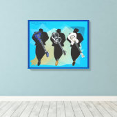 トリオ引き伸ばしキャンバスの印刷青の背景 キャンバスプリント (インサイチュ (ウッドフロア))