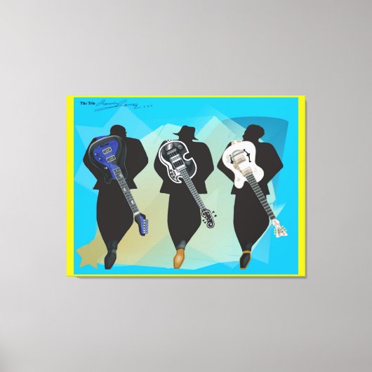 トリオ引き伸ばしキャンバスの印刷黄色の背景 キャンバスプリント (正面)