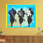 トリオ引き伸ばしキャンバスの印刷黄色の背景 キャンバスプリント (インサイチュ (リビング))