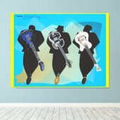 トリオ引き伸ばしキャンバスの印刷黄色の背景 キャンバスプリント (インサイチュ (ウッドフロア))