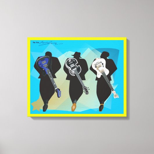 トリオ引き伸ばしキャンバスの印刷黄色の背景 キャンバスプリント (正面)