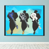 トリオ引き伸ばしキャンバスの印刷黒の背景 キャンバスプリント (インサイチュ (ウッドフロア))