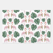 トリオ熱帯ピンククリスマスフラミンゴサンタハット ラッピングペーパーシート (正面2)