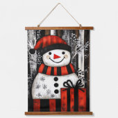 トリオ雪だるまアートinブラック、レッド、ホワイト 吊り下げ型タペストリー (正面3)