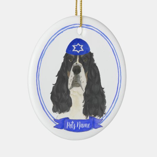 トリカラーイングリッシュスリンガースパニエル犬ハヌカー セラミックオーナメント (右)