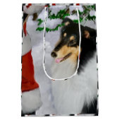 トリカラーコリーとサンタクリスマス ミディアムペーパーバッグ (裏面)