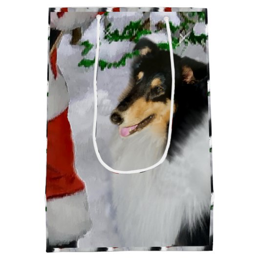 トリカラーコリーとサンタクリスマス ミディアムペーパーバッグ (裏面)