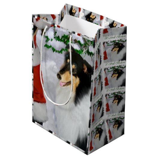 トリカラーコリーとサンタクリスマス ミディアムペーパーバッグ (裏面アングル)