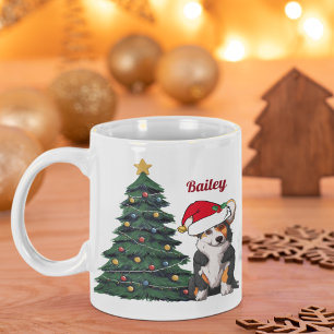 トリカラーコルギクリスマスサンタカモノグラムのワイト コーヒーマグカップ