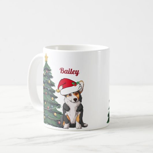 トリカラーコルギクリスマスサンタモノグラムのキュート コーヒーマグカップ (正面左)