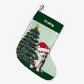 トリカラーコルギクリスマスツリーグモノグラムのリーン スモールクリスマスストッキング (正面 (吊り時))