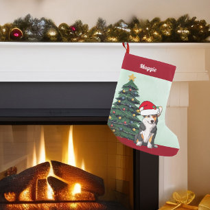トリカラーコルギサンタクリスマスツリーカスタム赤 スモールクリスマスストッキング