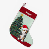 トリカラーコルギサンタクリスマスツリーカスタム赤 スモールクリスマスストッキング (正面 (吊り時))