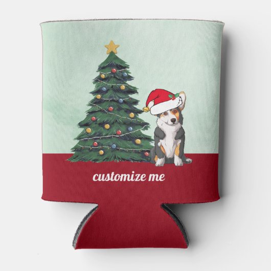 トリカラーコルギサンタハットクリスパーソナライズされたマス 缶クーラー (正面)