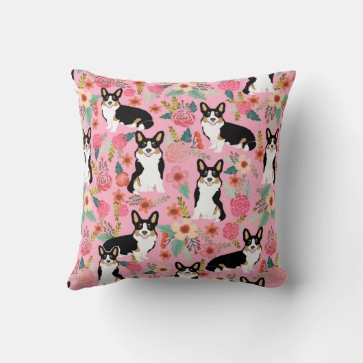 トリカラーコーギフローラ枕 – かわいいコーギフト クッション (裏面)