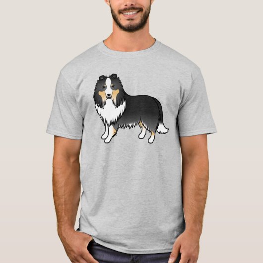 トリカラーシェットランドシェプドッグシェットランド・ シープドッグ漫画の犬 Tシャツ (正面)