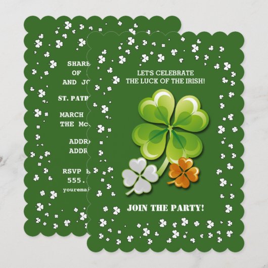 トリカラーシャムロックスセントパトリックの日パーティー 招待状 (正面/裏面)