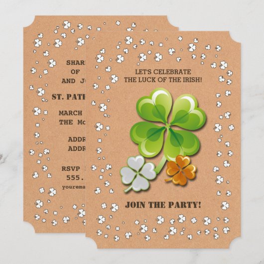 トリカラーシャムロックスセントパトリックの日パーティー 招待状 (正面/裏面)