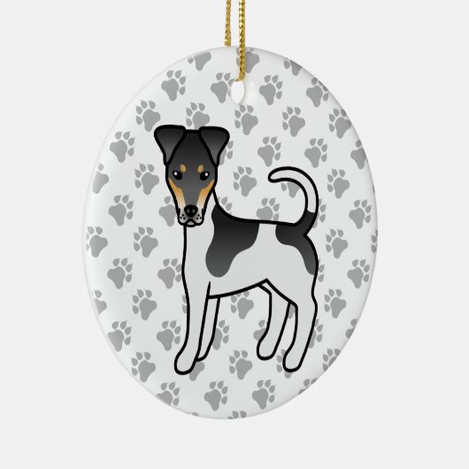 トリカラースムーズキツネテリアかわいい漫画の犬 セラミックオーナメント (右)