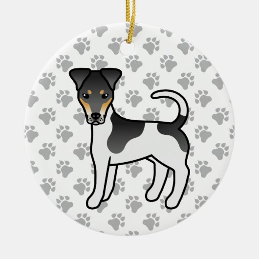 トリカラースムーズキツネテリアかわいい漫画の犬 セラミックオーナメント (正面)