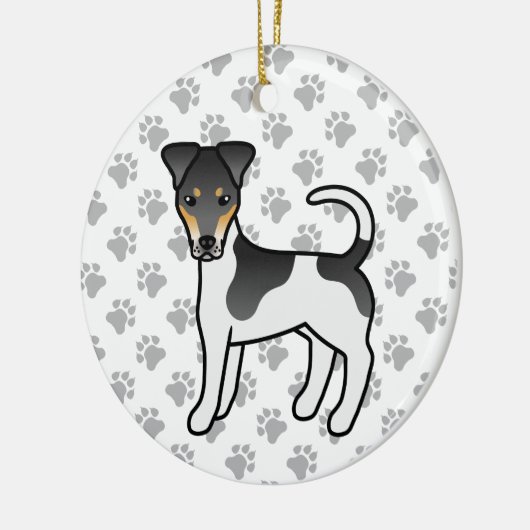 トリカラースムーズキツネテリアかわいい漫画の犬 セラミックオーナメント (左)