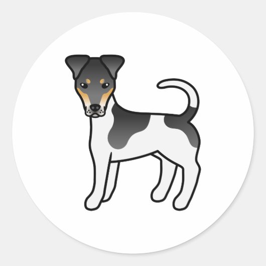 トリカラースムーズキツネテリアかわいい漫画の犬 ラウンドシール (正面)