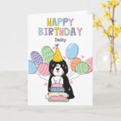 トリカラーチベットテリアードッグ誕生日パーティー カード (黄色い花)