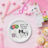 トリカラーパピヨンかわいいハッピードッグ – 誕生日 ペーパープレート (パーティー)