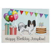 トリカラーパピヨンカートゥーンドッグカラフル誕生日 ラージペーパーバッグ (裏面)