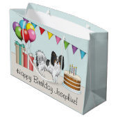 トリカラーパピヨンカートゥーンドッグカラフル誕生日 ラージペーパーバッグ (裏面アングル)