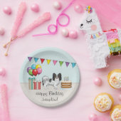 トリカラーパピヨンハッピードッグカラフル誕生日 ペーパープレート (パーティー)