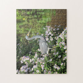 トリカラーヘロン、ワイルドフラワー、リフレクション ジグソーパズル