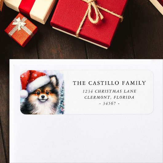 トリカラーポメラニア犬クリスマス差出人住所 ラベル
